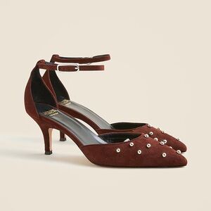 J. Crew Brown Suede Slingback Heels with Silver Studs